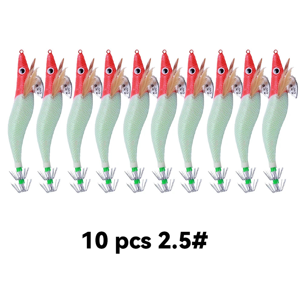 10pcs Red Head Squid Jig – Night Glow Bionic Lure Set