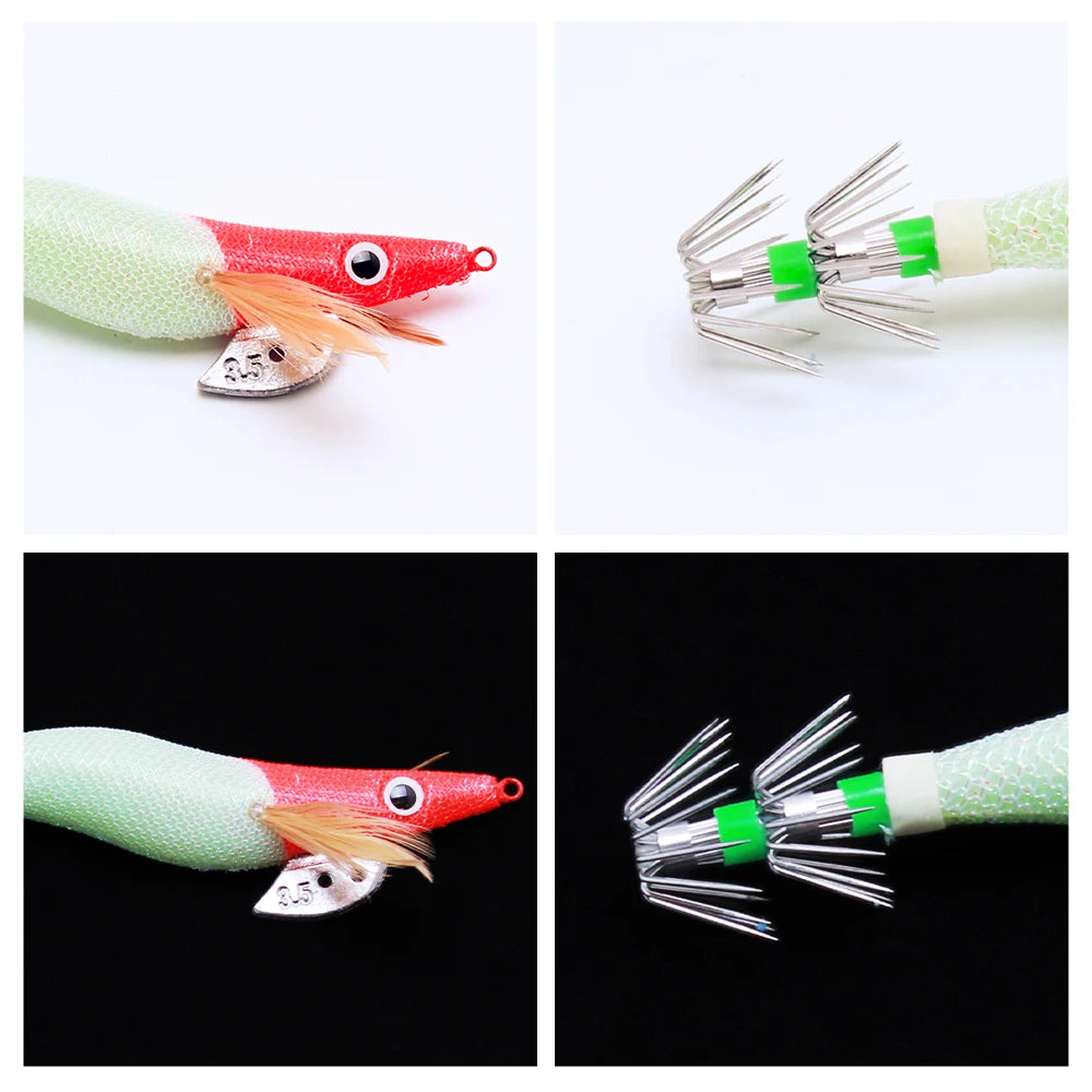 10pcs Red Head Squid Jig – Night Glow Bionic Lure Set