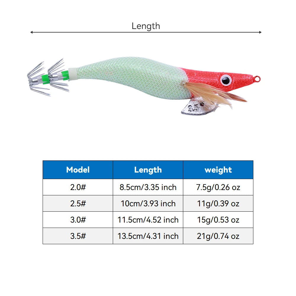 10pcs Red Head Squid Jig – Night Glow Bionic Lure Set