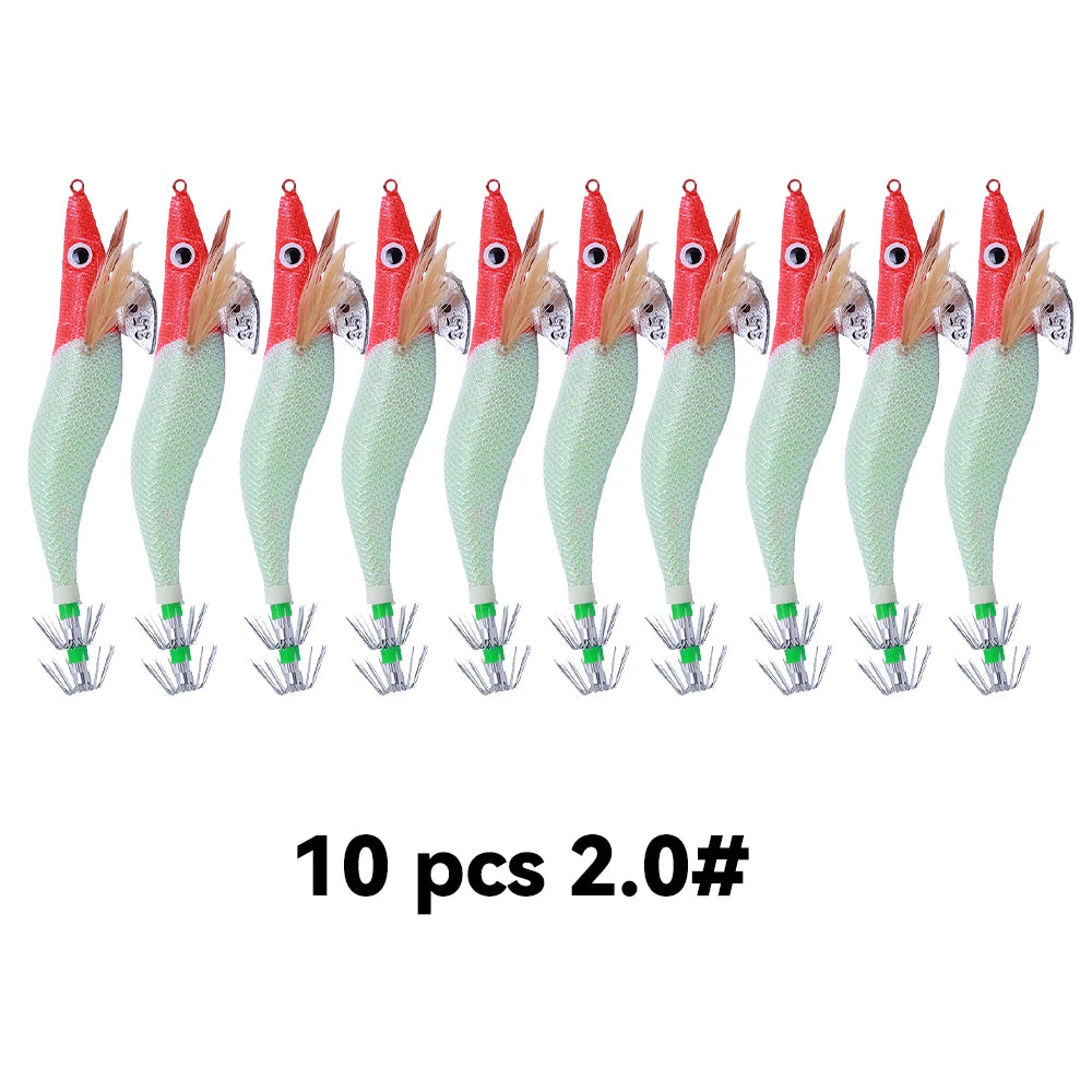 10pcs Red Head Squid Jig – Night Glow Bionic Lure Set