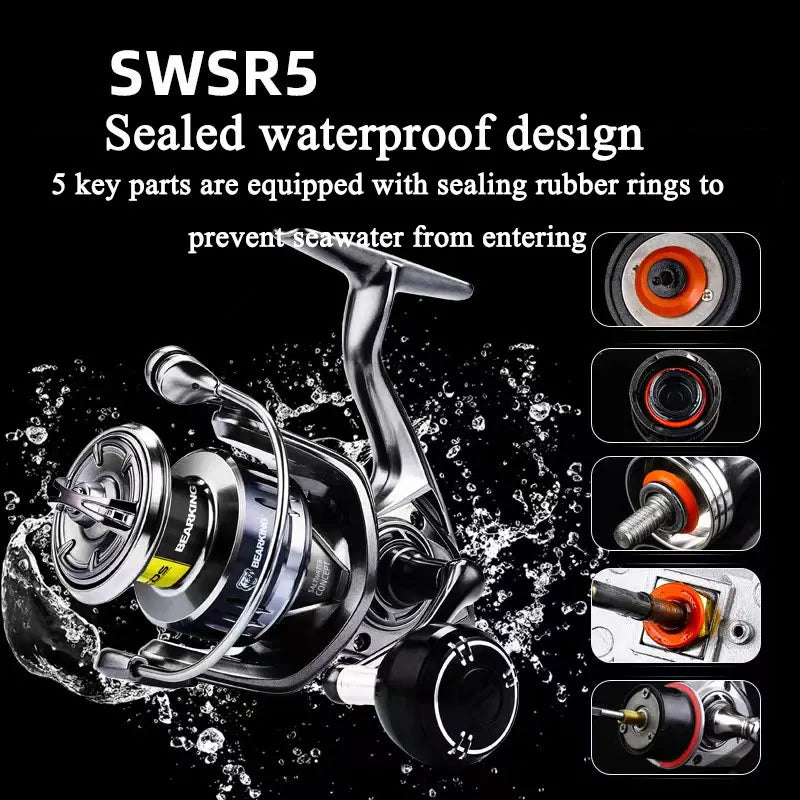 High-Drag Stainless Spinning Reel β Strength Meets Style for Salt & Freshwater Fishing