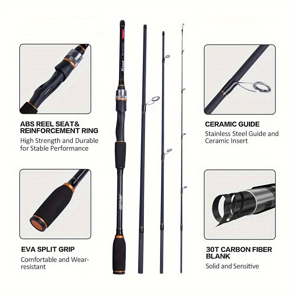 🏄‍♂️ Goture Carbon 4-Piece Travel Fishing Rod – Spinning/Casting Combo with Tube Bag