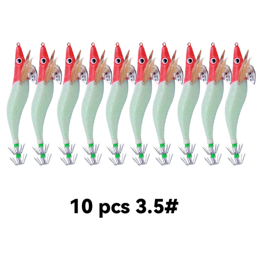 10pcs Red Head Squid Jig – Night Glow Bionic Lure Set